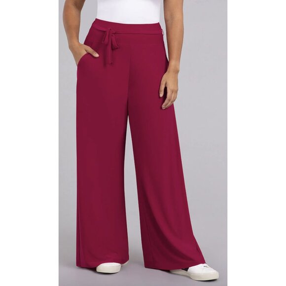 SYMPLI Wide Leg Trouser Pant in Magenta Stretch Pull On Travel - Size US 10 NWT - Picture 1 of 14